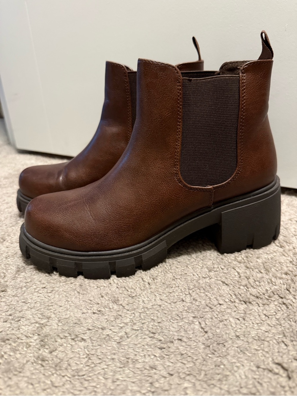 Soda Brown Chunky Chelsea Lug Ankle Boots